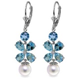 6.28 CTW 14K Solid White Gold Chandelier Earrings Blue Topaz pearl