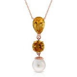 5.25 Carat 14K Solid Rose Gold Necklace Citrine pearl