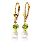 5.2 CTW 14K Solid Gold Leverback Earrings pearl Peridot