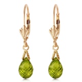 4.5 CTW 14K Solid Gold Leverback Earrings Briolette Peridot