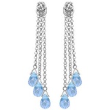 14K Solid White Gold Chandelier Earrings withDiamonds & Blue Topaz