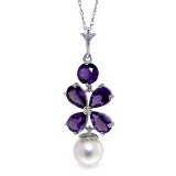 3.65 Carat 14K Solid White Gold Fleurs Rustique Amethyst pearl Necklace