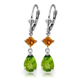 4.5 CTW 14K Solid White Gold Leverback Earrings Peridot Citrine