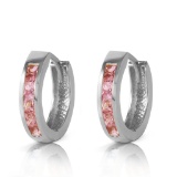 1.3 CTW 14K Solid White Gold Hoop Huggie Earrings Pink Sapphire