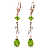 3.97 Carat 14K Solid Rose Gold Chandelier Earrings Diamond Peridot