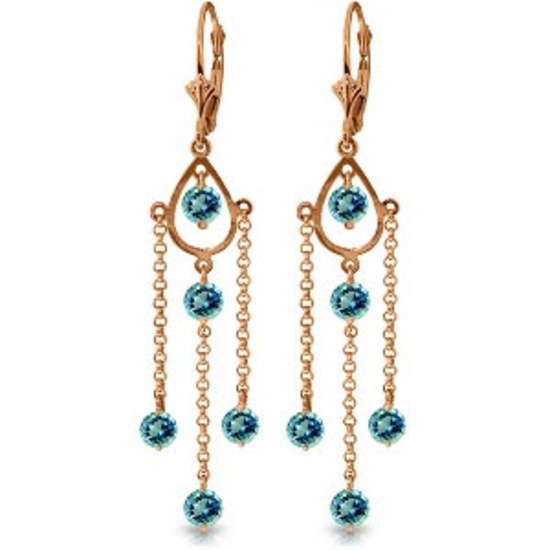 14K Solid Rose Gold Chandelier Earrings with Blue Topaz