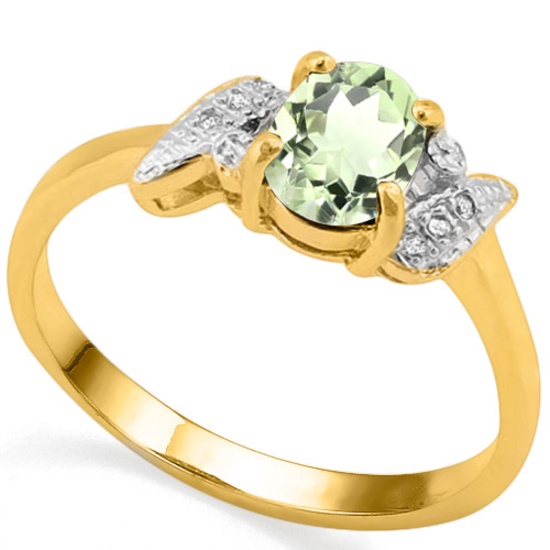 0.68 CT GREEN AMETHYST AND ACCENT DIAMOND 0.03 CT 10KT SOLID YELLOW GOLD RING