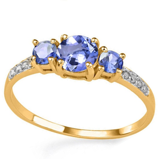 0.73 CT TANZANITE AND ACCENT DIAMOND 0.04 CT 10KT SOLID YELLOW GOLD RING