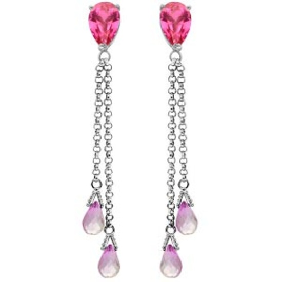 14K Solid White Gold Chandelier Earrings with Pink Topaz