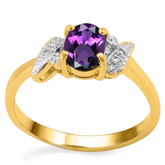 0.71 CT AMETHYST AND ACCENT DIAMOND 0.03 CT 10KT SOLID YELLOW GOLD RING