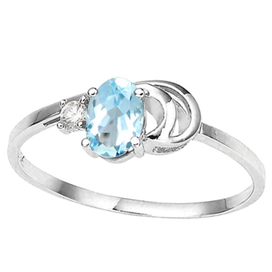 0.5 CT SKY BLUE TOPAZ AND ACCENT DIAMOND 0.01 CT 10KT SOLID WHITE GOLD RING