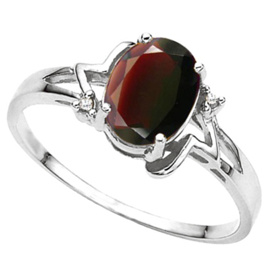1.28 CT REDISH GARNET AND ACCENT DIAMOND 0.01 CT 10KT SOLID WHITE GOLD RING