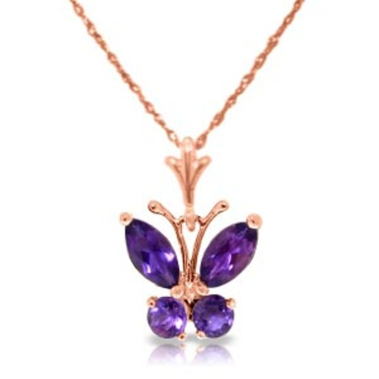 0.6 Carat 14K Solid Rose Gold Butterfly Necklace Purple Amethyst