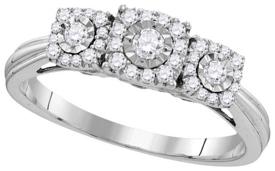 Womens 10K White Gold Fanook Diamond 3 Stone Wedding Engagement Ring 1/2 CT