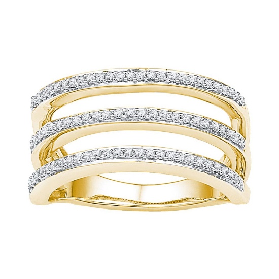 10kt Yellow Gold Womens Round Natural Diamond Striped Fashion Band Ring 1/4 Cttw