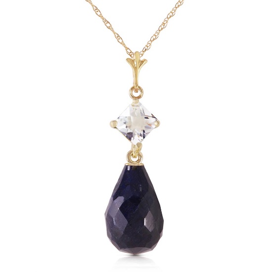 9.3 Carat 14K Solid Gold Necklace White Topaz Sapphire