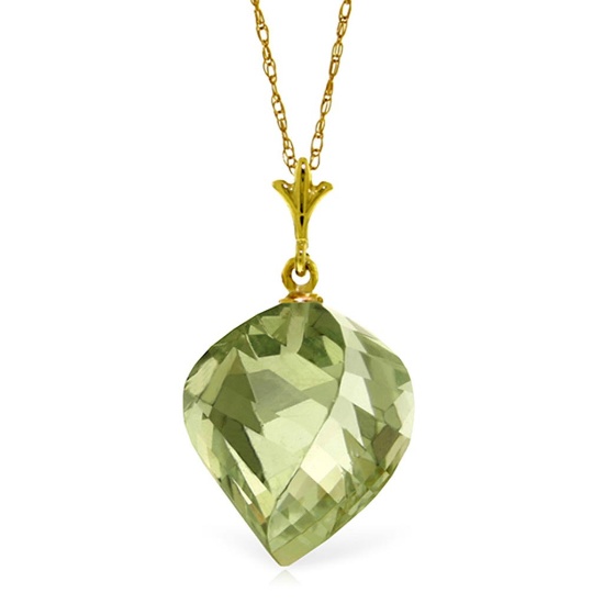 13 CTW 14K Solid Gold Necklace Twisted Briolette Green Amethyst