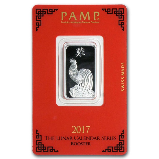 PAMP Suisse Silver Bar 10 Gram - 2017 Rooster Design