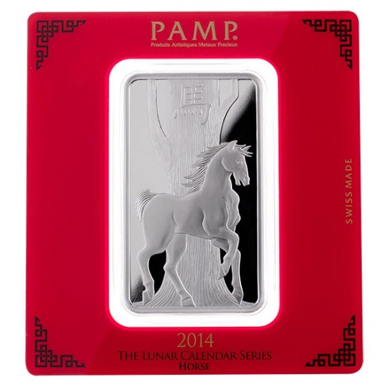 PAMP Suisse Silver Bar 100 Gram - 2014 Horse Design