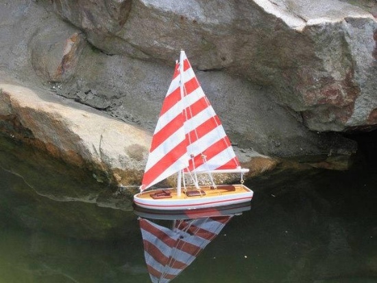 Wooden It Floats 21in. - Rustic Red Striped Floating Sailboat Model