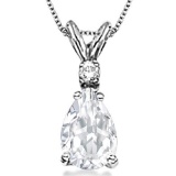 0.75 CARAT WHITE TOPAZ & 0.01 CTW DIAMOND 14KT SOLID WHITE GOLD PENDANT