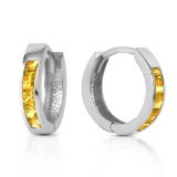 0.7 CTW 14K Solid White Gold Hoop Huggie Earrings Citrine