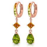 5.15 Carat 14K Solid Rose Gold Huggie Earrings Dangling Peridot Citrine