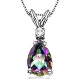 0.68 CARAT RAINBOW MYSTIC QUARTZ & 0.01 CTW DIAMOND 14KT SOLID WHITE GOLD PENDANT