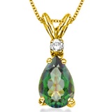 0.62 CARAT GREEN MYSTIC QUARTZ & 0.01 CTW DIAMOND 14KT SOLID YELLOW GOLD PENDANT