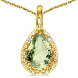 0.4 CARAT GREEN AMETHYST & 0.01 CTW DIAMOND 14KT SOLID YELLOW GOLD PENDANT