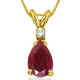 1.0 CARAT RUBY & 0.01 CTW DIAMOND 14KT SOLID YELLOW GOLD PENDANT