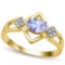 0.7 CTW GENUINE TANZANITE & GENUINE DIAMOND (8 PCS) 10KT SOLID YELLOW GOLD RING