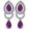 2.34 Ctw Amethyst And Diamond 14k White Gold Halo Dangling Earrings