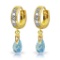 1.37 CTW 14K Solid Gold Hoop Earrings Diamond Blue Topaz