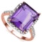 5.45 CTW AMETHYST & GENUINE DIAMOND (22 PCS) 10KT SOLID RED GOLD RING