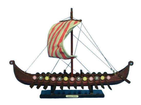 Wooden Viking Drakkar Model Boat 14in.