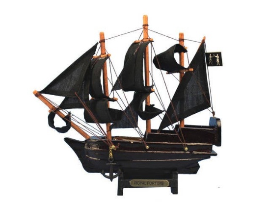 Wooden Black Barts Royal Fortune Model Pirate Ship 7in.