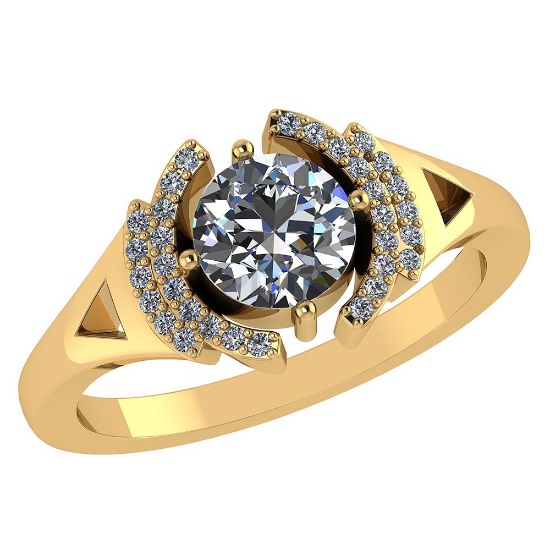 Certified 1.22 Ctw Round Cut Diamond 14k Yellow Gold Halo Ring