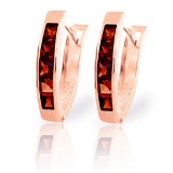 1.3 Carat 14K Solid Rose Gold Oval Huggie Earrings Garnet