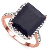 7.03 CTW BLACK SAPPHIRE & (22 PCS) DIAMOND 10KT SOLID RED GOLD RING