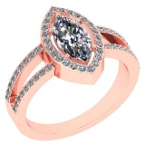 Certified 1.47 Ctw Marquise Diamond 14k Rose Gold Halo Ring