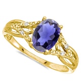 0.62 CARAT IOLITE & 0.04 CTW DIAMOND 14KT SOLID YELLOW GOLD RING