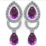 2.34 Ctw Amethyst And Diamond 14k White Gold Halo Dangling Earrings