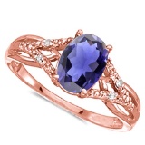 0.62 CARAT IOLITE & 0.04 CTW DIAMOND 14KT SOLID RED GOLD RING