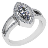 Certified 1.47 Ctw Marquise Diamond 14k White Gold Halo Ring