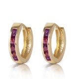 0.85 Carat 14K Solid Gold Hoop Huggie Earrings Purple Amethyst