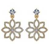 1.20 Ctw Diamond 14k Yellow Gold Halo Dangling Earrings