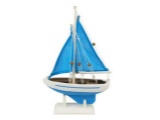 Wooden Light Blue with Light Blue Sails Pacific Sailer Model Sailboat Decoration 9in.