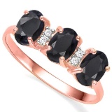 1.95 CTW GENUINE BLACK SAPPHIRE & GENUINE DIAMOND (4 PCS) 10KT SOLID RED GOLD RING