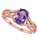 0.8 CARAT AMETHYST & 0.04 CTW DIAMOND 14KT SOLID RED GOLD RING